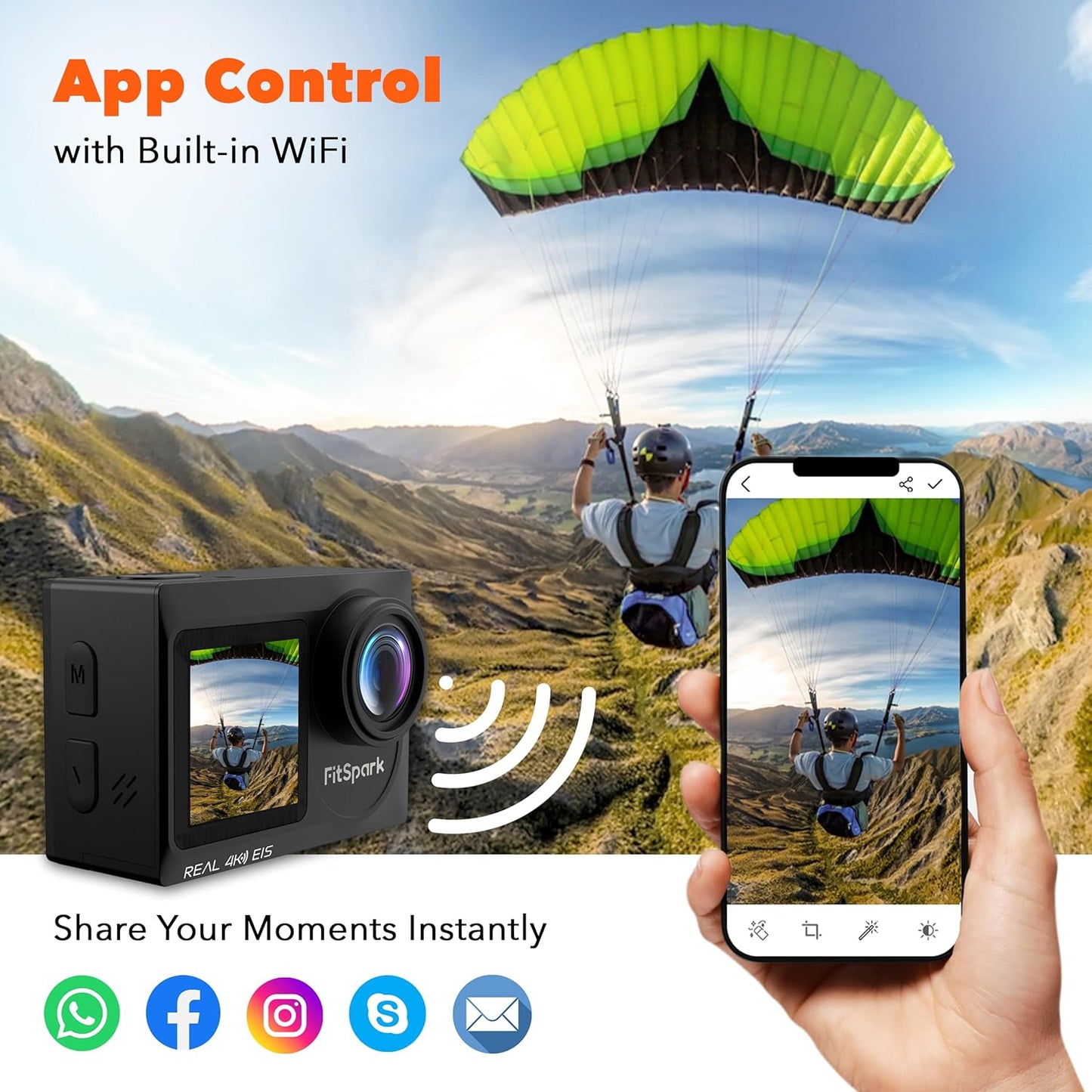 Eagle i15 ProMax Real 4k30FPS 20MP WiFi Action Camera Touch Screen EIS Stabilization Dual Screens Underwater Waterproof Sports Camera, 2 Batteries, Dock, External Microphone, Accessories Kit