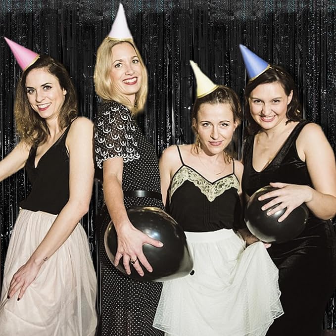 Tinsel Curtain Party Backdrop Black Birthday Decorations 5 Packs Glitter Foil Fringe Curtain Party Decor Streamers Photo Booth for Birthday Christmas Wedding Halloween Graduation Decorations