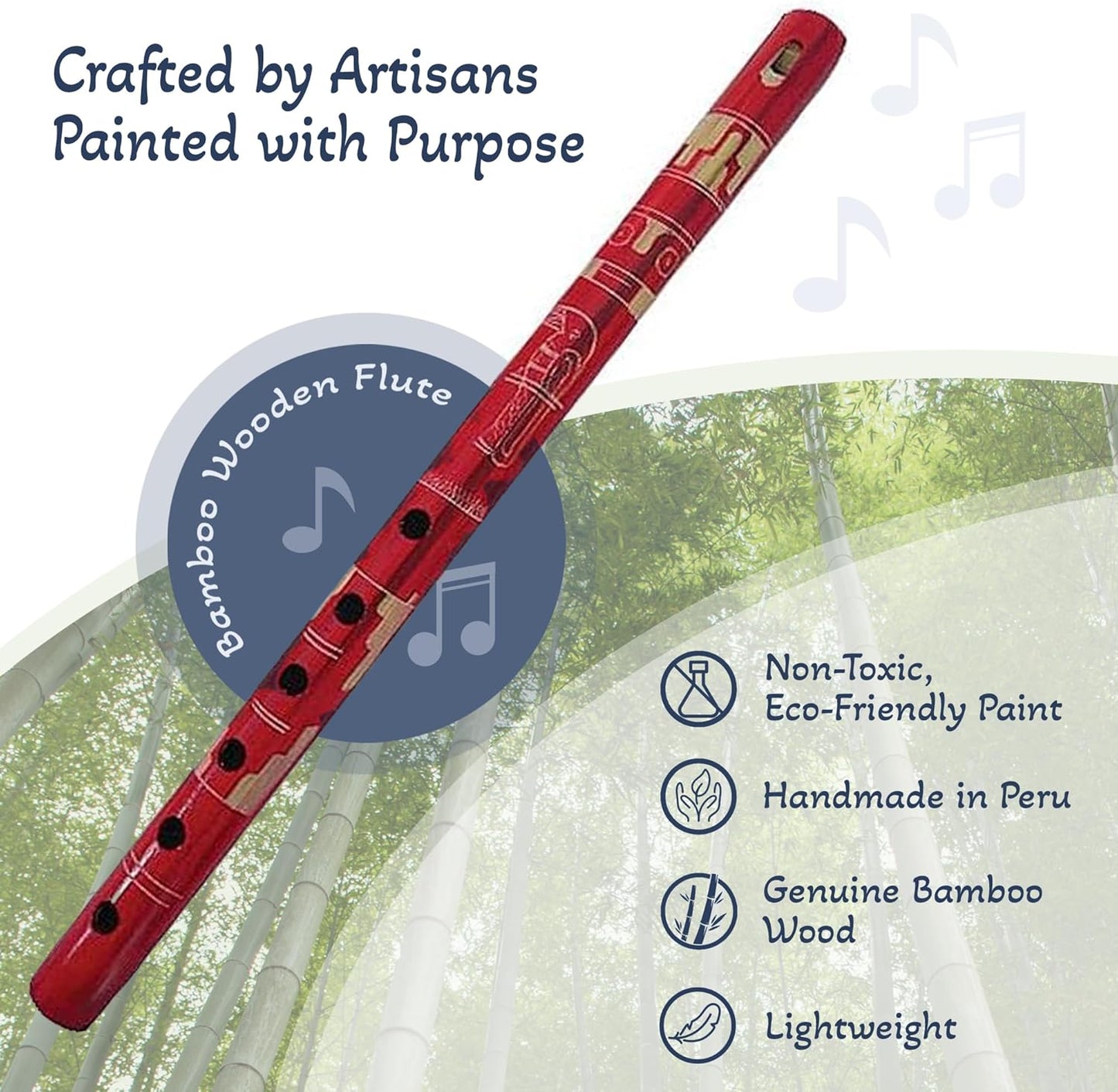 Mia Jewel Shop - Handmade Colored Bamboo Wooden Flute | Tribal Nature Pattern | Native Recorder for Beginners, Meditation & Music Lovers (Red)