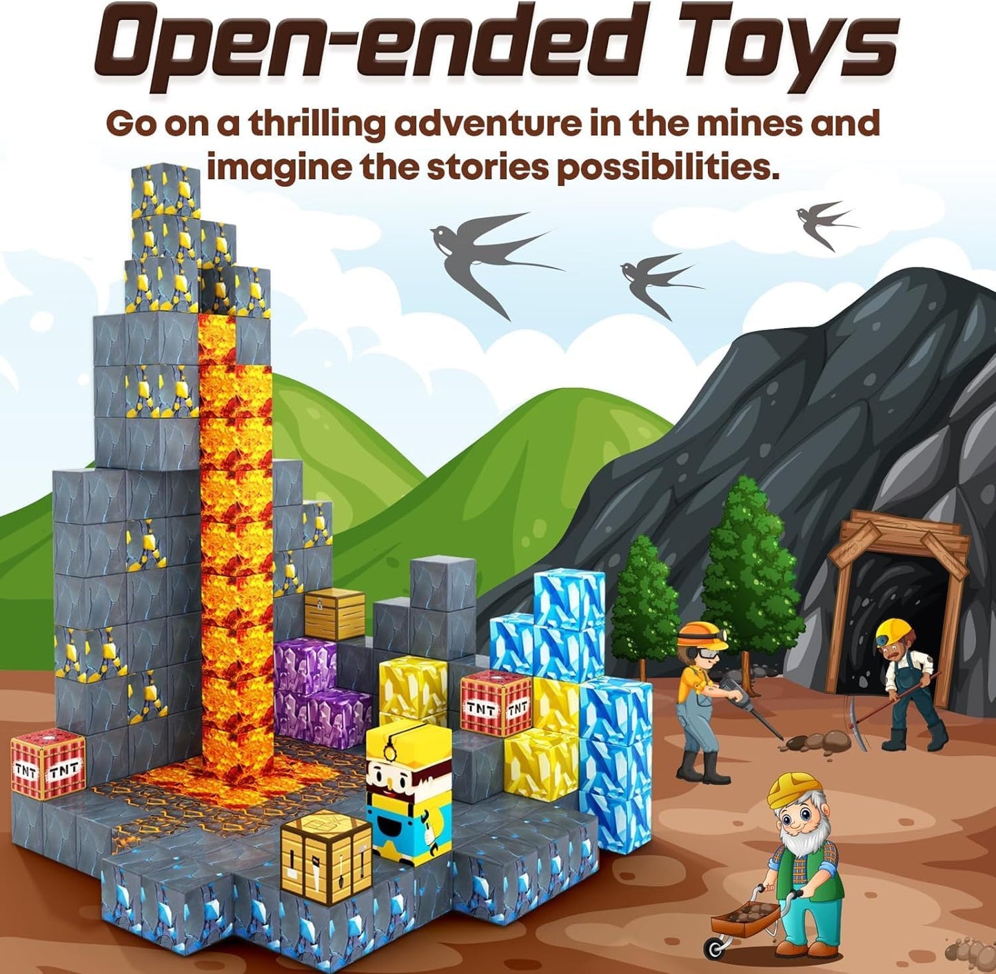 Magnetic Blocks-Build Mine Magnet World Sword Edition Mine Sword Caverns Magnet Classroom Must Haves Toddler Toys for Boys & Girls Age 3-4 4-5 6-8, Sensory Montessori Toys for Kids for 3+