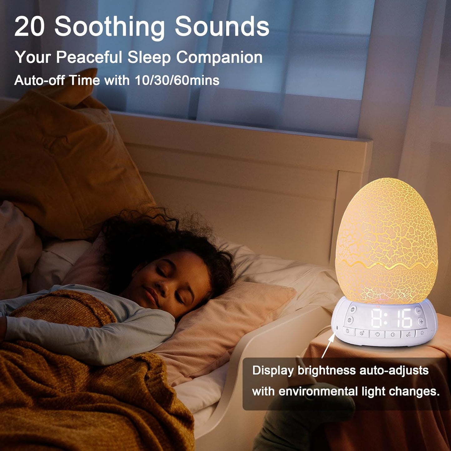 Upgraded Dinosaur Egg Alarm Clock/Digital Clock/Night Light/Music & White Noise Aid Sleep Machine/Bluetooth Speaker, Decor Ideal & Unique Lamp for Bedroom/Living Room, Gifts for Kids