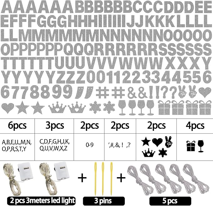 175Pcs DIY Glitter Customizable Banner Kit Happy Birthday Letter Banner Winter Wonderland Banners Snowflake Personalized Banners Decor Baby Shower Birthday Party Decorations Supplies(Glitter Silver)