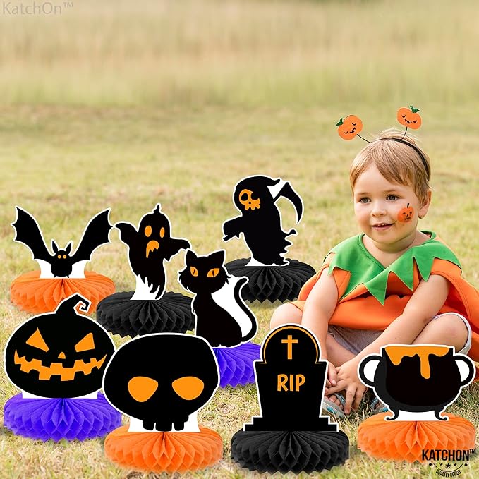 KatchOn, Halloween Centerpieces for Tables - Pack of 9 | Orange and Black Halloween Table Centerpiece for table Decorations | Pumpkin centerpiece for halloween Decorations Indoor