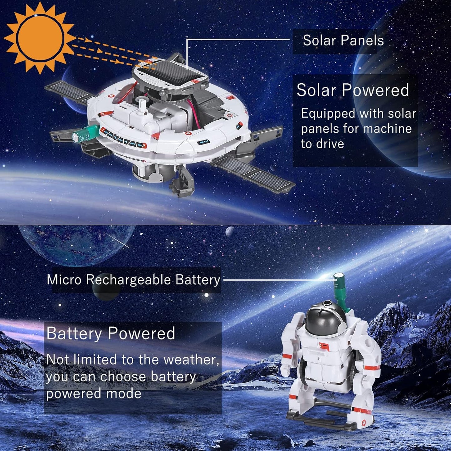 STEM Projects for Kids Age 8-12 Solar Robot Learning Building Science Kit with Solar Panel & Battery Powered 6 in 1 Experiment for Kids, Christmas Birthday Gifts Idea Toy for 9 10 11 Boys Girls