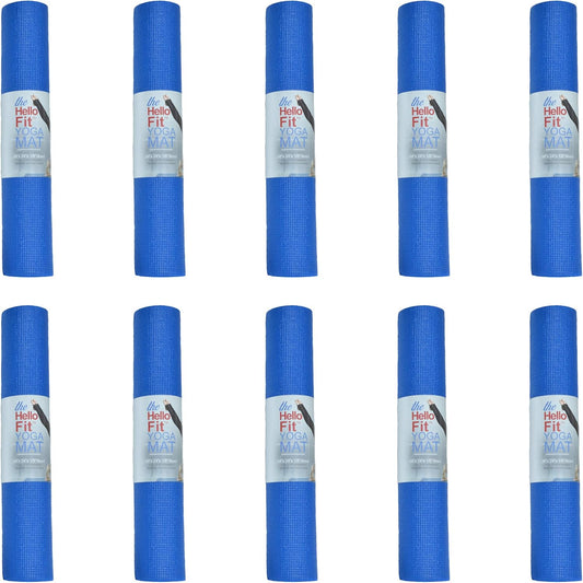 Hello Fit 10-Pack Yoga Mat, 68" x 24" Non Slip Exercise Mat, 4mm Thick Gym Mat for Fitness and Stretching, Bulk Non Toxic Yoga Mats for Schools and Studios