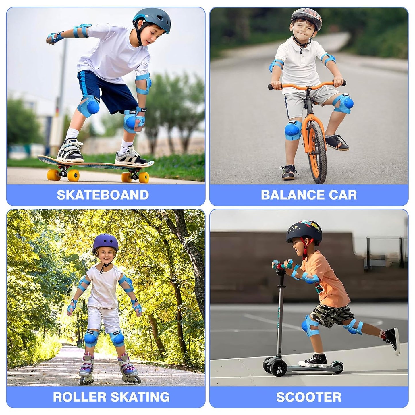 Youth/Kids Knee Pads Elbow Pads Wrist Guards Protective Gear Set 6 Pcs for 3-15 Years Child Roller Skates, Skateboard, Cycling, Inline Skating, BMX Bike, Balance Bike, Scooter Riding and Other Outdoor Sports