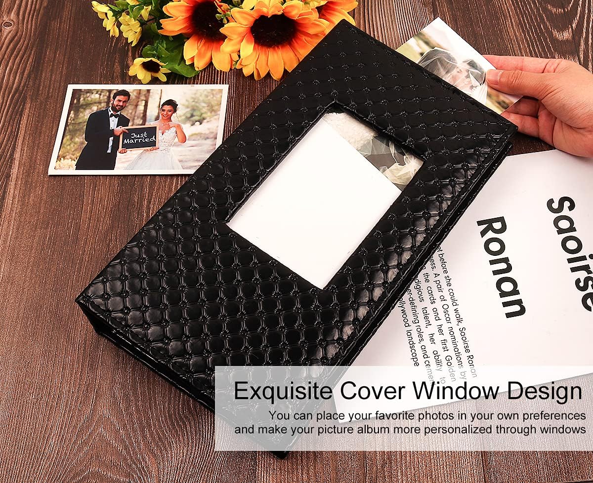 RECUTMS 4x6 Photo Book - Premium Leather Black Inner Page Album - 300 Pocket Family & Wedding Photo Album - Christmas & Birthday Gift (Wine Red)