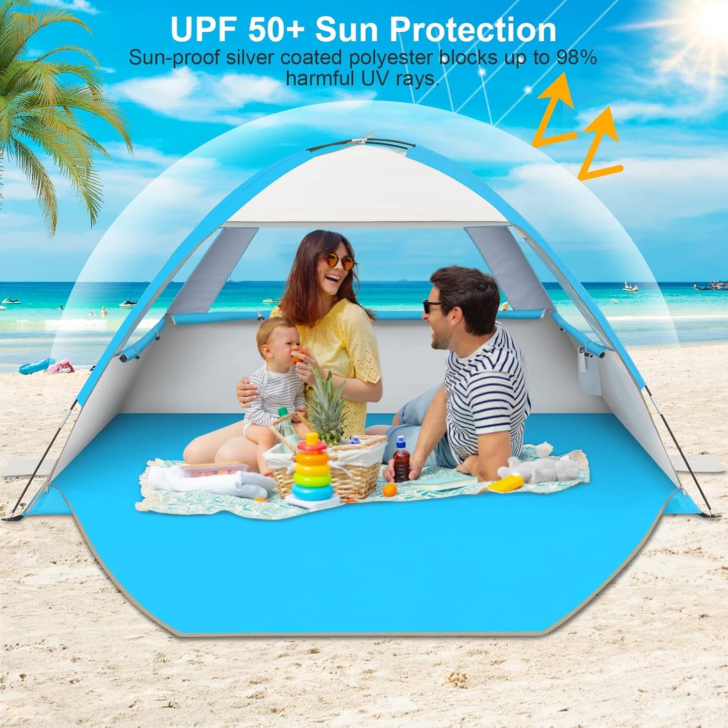 Gorich Beach Tent Sun Shelter for 3/4-5/6-7/8-10 Person with UPF 50＋ UV Protection, Lightweight & Easy Setup Beach Shade Canopy, Portable Beach Shade Tent Beach Cabana