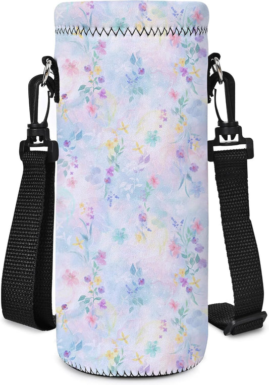 Neoprene Water Bottle Carrier Bag with Adjustable Shoulder Strap for Men Women Walking Hiking,Portable Insulated Holder Case for Stainless Steel/Glass/Plastic Bottles