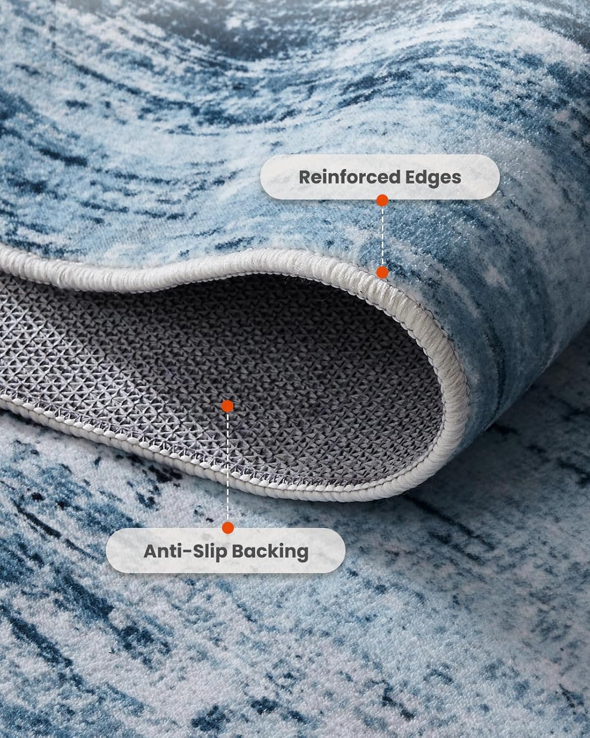 Amada 6x9 Washable Area Rug, Modern Abstract Living Room Rug with Non-Slip Backing & Short Pile, Large Rug with Abstract Pattern for Living Room, Bedroom and Dinning Room, Blue