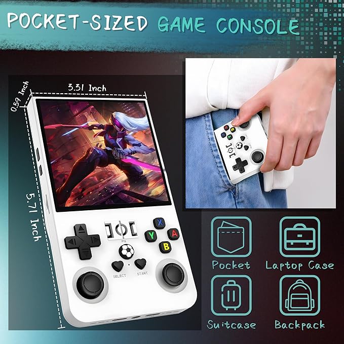 R36MAX Handheld Game Console, 40000+ Games Retro Gaming Console, 256GB TF Card Mini Retro Video Console, 4000mAh Rechargeable 4.0" IPS HD Screen Portable Pocket Arcade (White)