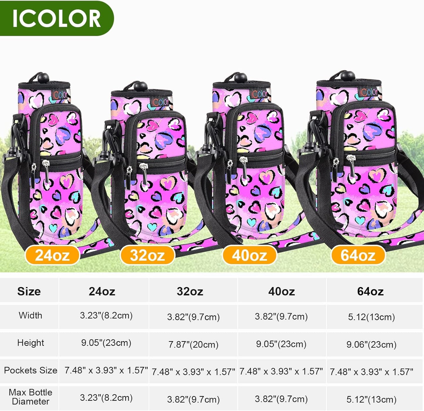 icolor Water Bottle Carrier Bag with Strap 25/32/40 oz Crossbody Bottle Holder with Phone Pocket Sling Sleeve Insulated Neoprene Water Bottle Pouch for Walking Travelling