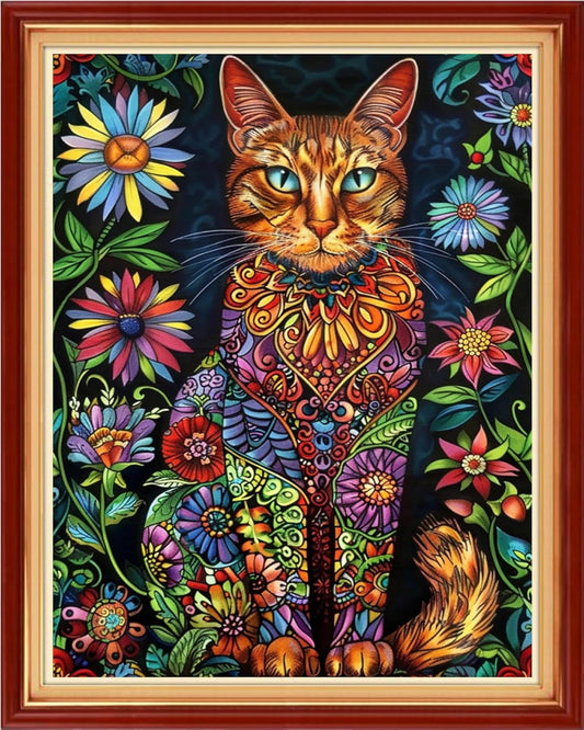 Stamped Cross Stitch Kits - Beach Night Landscape Counted Cross Stitch Kits for Beginners Adults Needlepoint Cross-Stitch Patterns-Colorful Cat 16x20 inchs