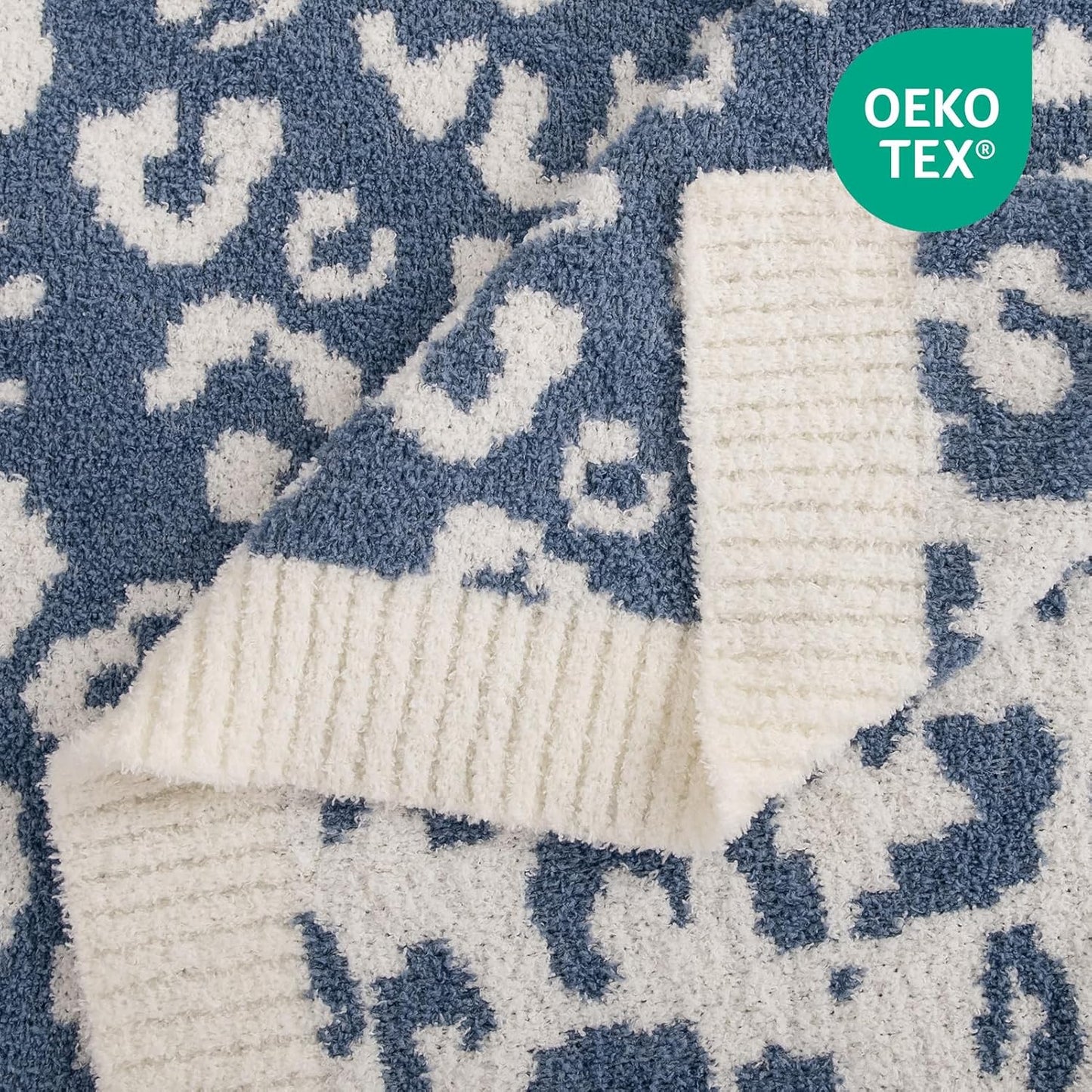 NEXHOME PRO Leopard Soft Blanket, Fuzzy Throw Blanket for Couch Bed Sofa Picnic, Knit Blankets for Women Gifts Blue 50 x 60 inches