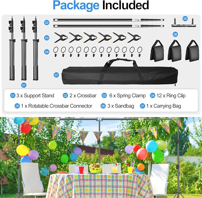 FUDESY 10x20ft Backdrop Stand Heavy Duty Adjustable Photography Background Support System with Angle Rotatable Connector, Spring Clamps, Sandbags, Ring Clips, Carry Bag for Photo Video Studio, Wedding