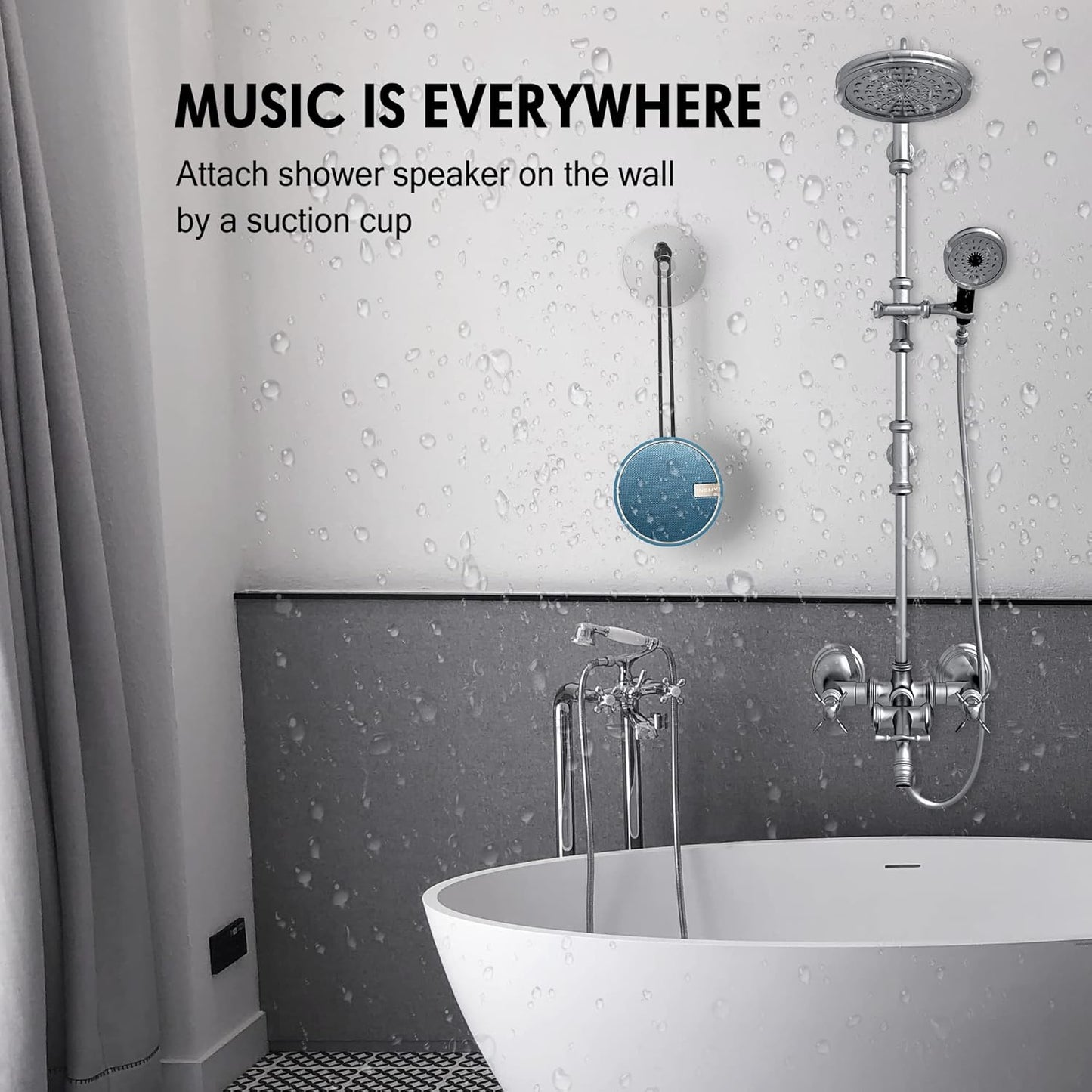 INSMY C12 IPX7 Waterproof Shower Bluetooth Speaker, Portable Small Speaker, Speakers Bluetooth Wireless Loud Clear Sound Support TF CSuard ction Cup for Outdoor Kayak Canoe Beach Gift (Navy)