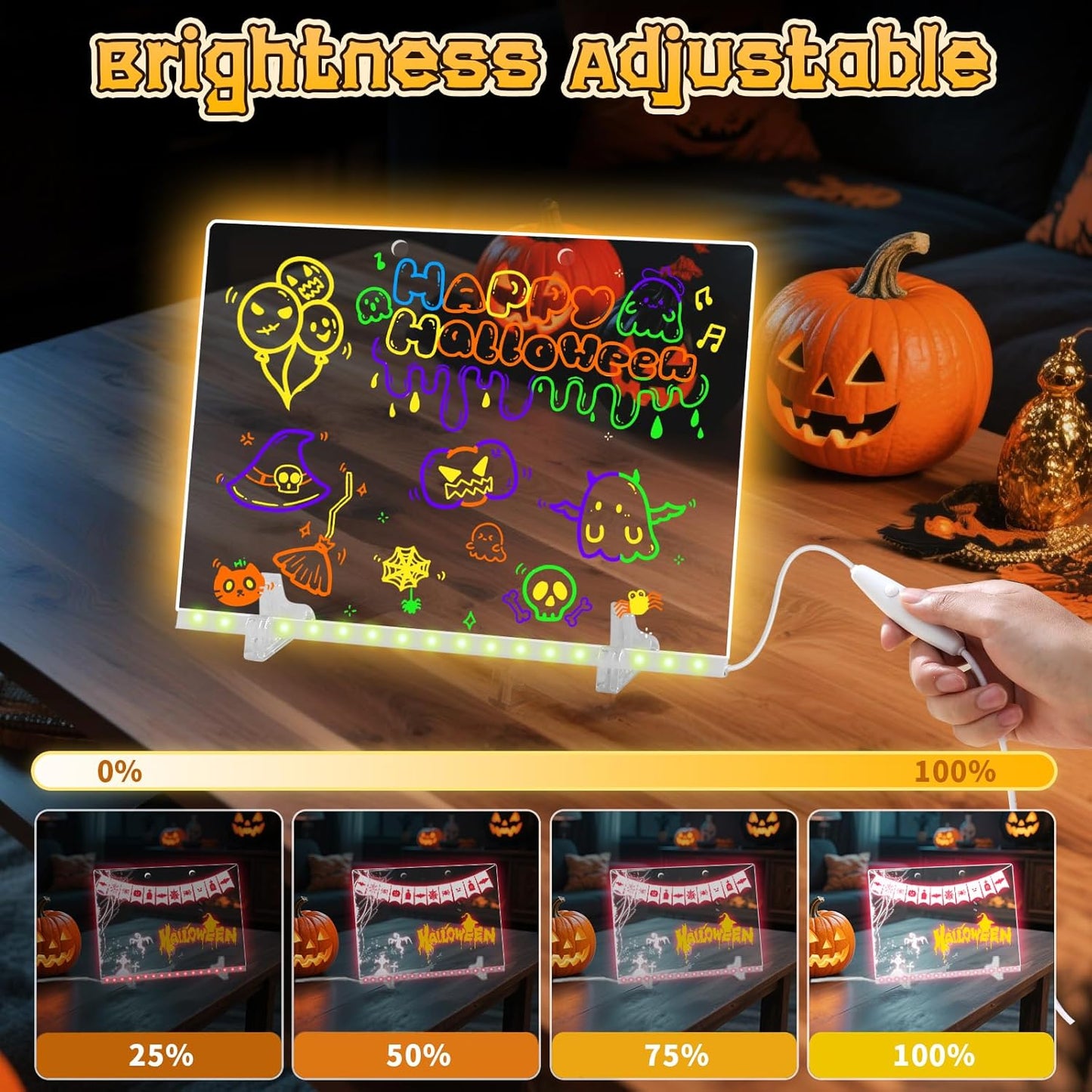 Lumiboard Led Drawing Board with 7 Colors,14"X10" Acrylic Dry Erase Board with Light, Include Adapter, Hanging Chain, Led Drawing Board for Kids with Stand,Birthday and Halloween Gifts for Kids