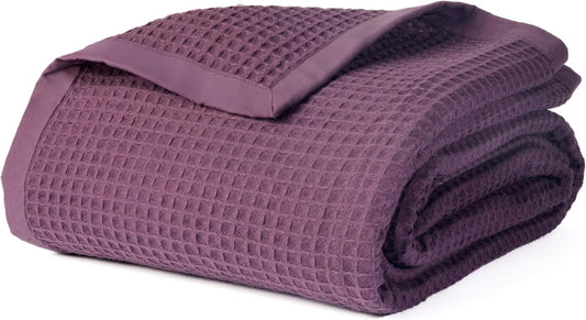 Salt Earth GOTS Certified 100% Organic Cotton Throw Blanket, 60" X 80" Blankets & Throws for Bed, Throw Blanket for Couch,Modern & Cozy Blanket, All Season Waffle Blanket, Soft Blanket (Plum Perfect)