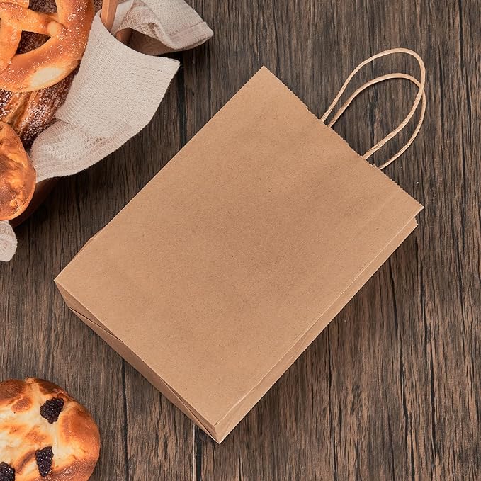 50 Pack Small Brown Paper Gift Bags with Handles, 5.8"x3.2"x8.25" Kraft Paper Gift Bags for Retail, Birthday Parties, Shopping, Versatile Craft Bags & Goodie Sacks