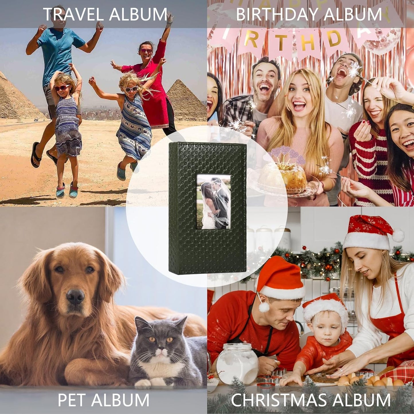 RECUTMS Photo Album for 4x6 300 Photos, 3 Per Pages Photo Picture Album PU Leather Button Grain Cover, Horizontal Photos Record Wedding Family Baby Anniversary Birthday Graduation Travel (Dark Green)