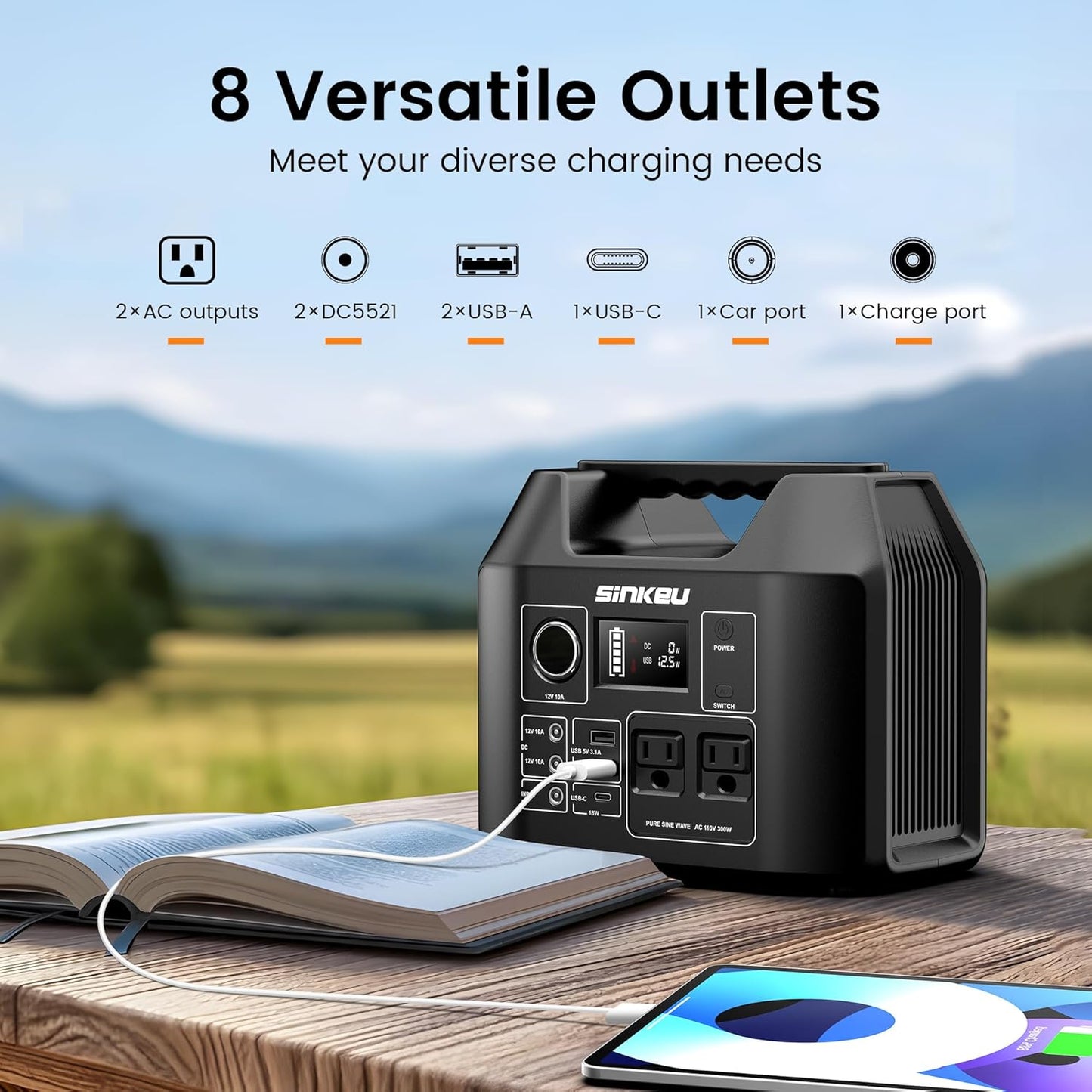 SinKeu Portable Power Station 80000mAh,256Wh LiFePO4 Battery Backup,300W AC Outlets, Power Bank for Hurricane Emergency Outdoor Camping RVs Home