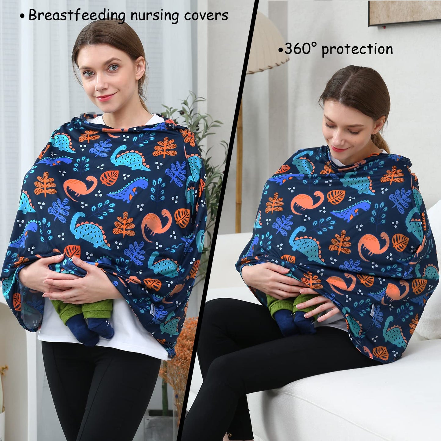 Car Seat Covers for Babies - Multi-use Carseat Canopy Cover Breastfeeding Covers, Stroller Canopy Cover (Navy Dinosaur)