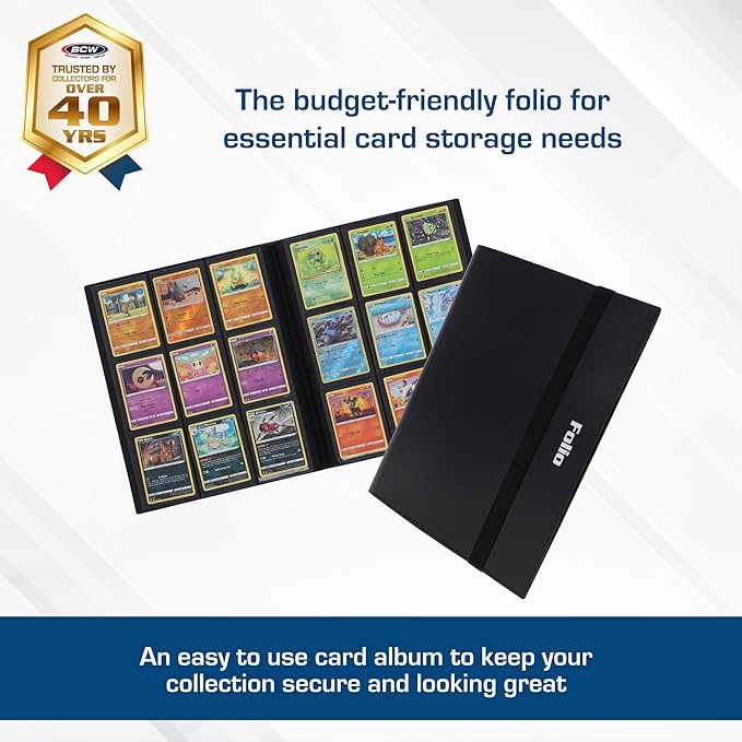 BCW Basics Folio 9-Pocket Card Album - Black | Archival Safe, Side-Loading Binder | Premium Storage Solution for Trading Cards, Sports Cards, and More | 360-Card Capacity