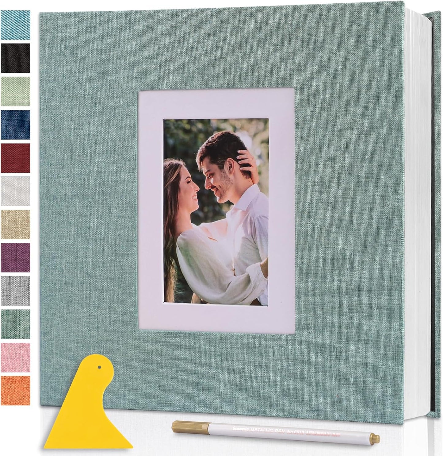 Photo Album Self Adhesive Pages Scrapbook Large Magnetic Photo Albums with Sticky Pages Scrapbooks for Wedding Baby for 4x6 5x7 8x10 Picture Photo Books 11x10.6 Green 40 Pages