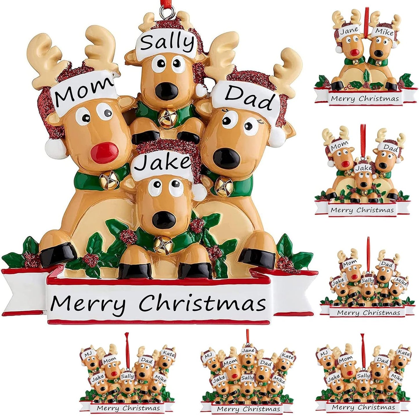 Personalized Christmas Ornaments 2025 Family of 2/3/4/5/6/7/8 Deer Christmas Ornaments Custom Name Customized Gifts for Xmas Tree,Family of 4
