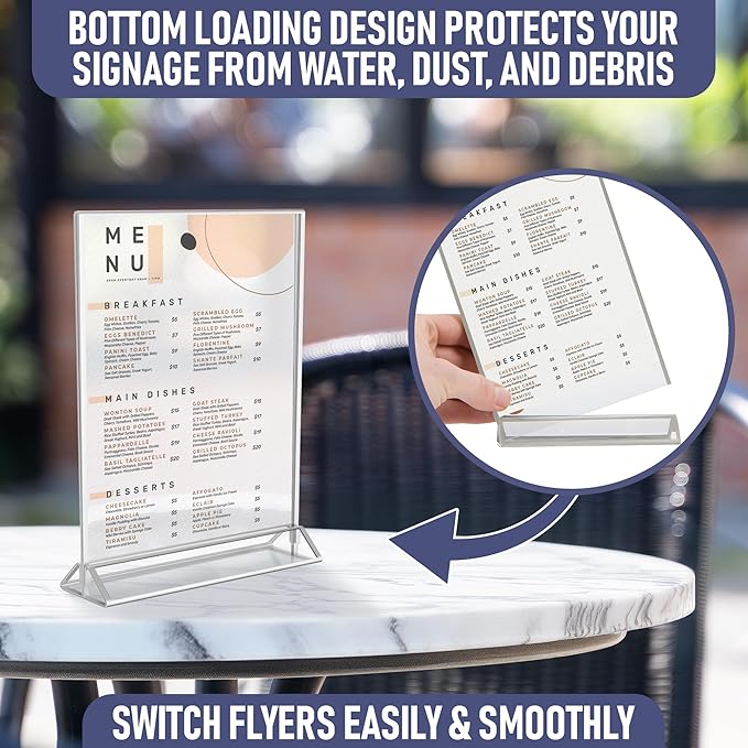 Silver Picture Frames Double-Sided, 6-Pack 5x7 Acrylic Table Number Holders, Clear Easel Stands for Signs, Silver Frames for Wedding Table Numbers, Menu Holders, Photo Displays for Events and Décor