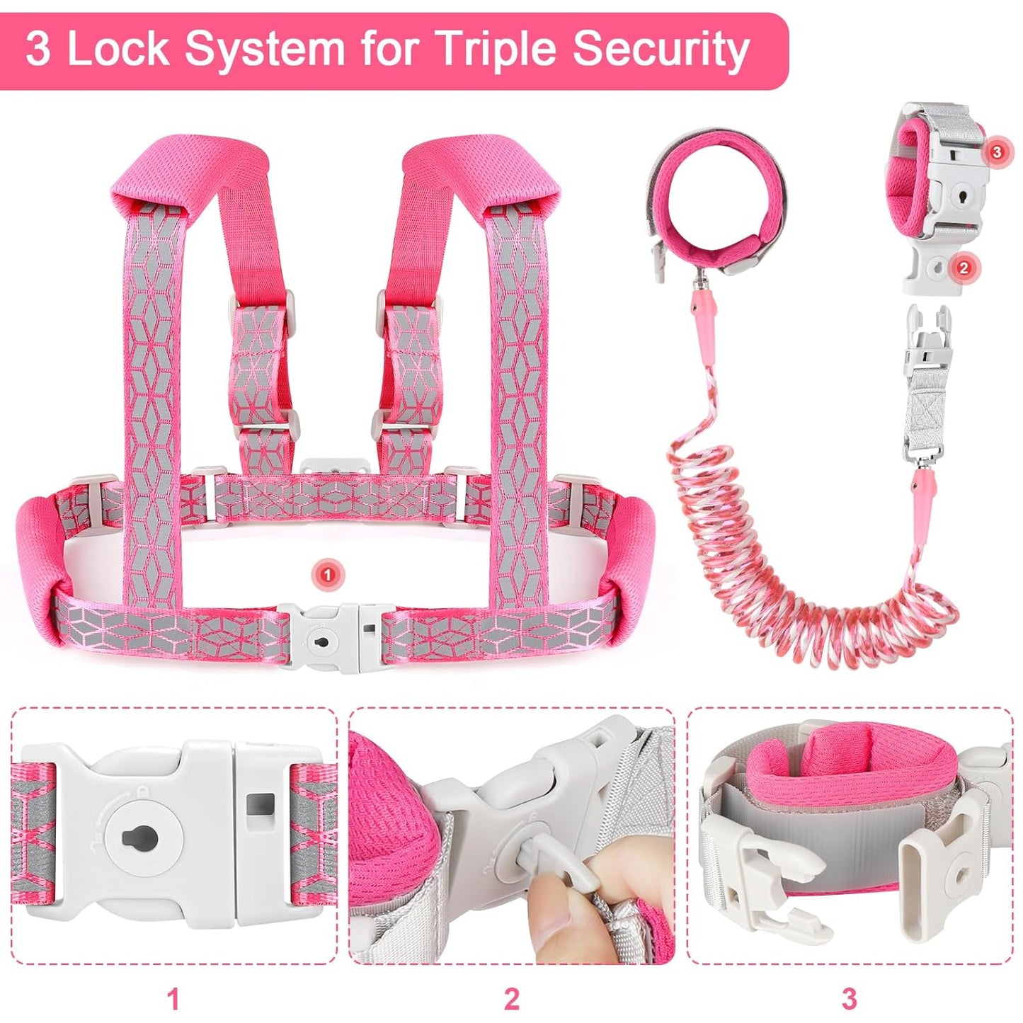 Accmor Toddler Harness Leash, Reflective Kid Harness with Anti Lost Wrist Link, Child Walking Harness Baby Leash Wristband Belt with Key Lock Design for Boys Girls to Outdoor Travel