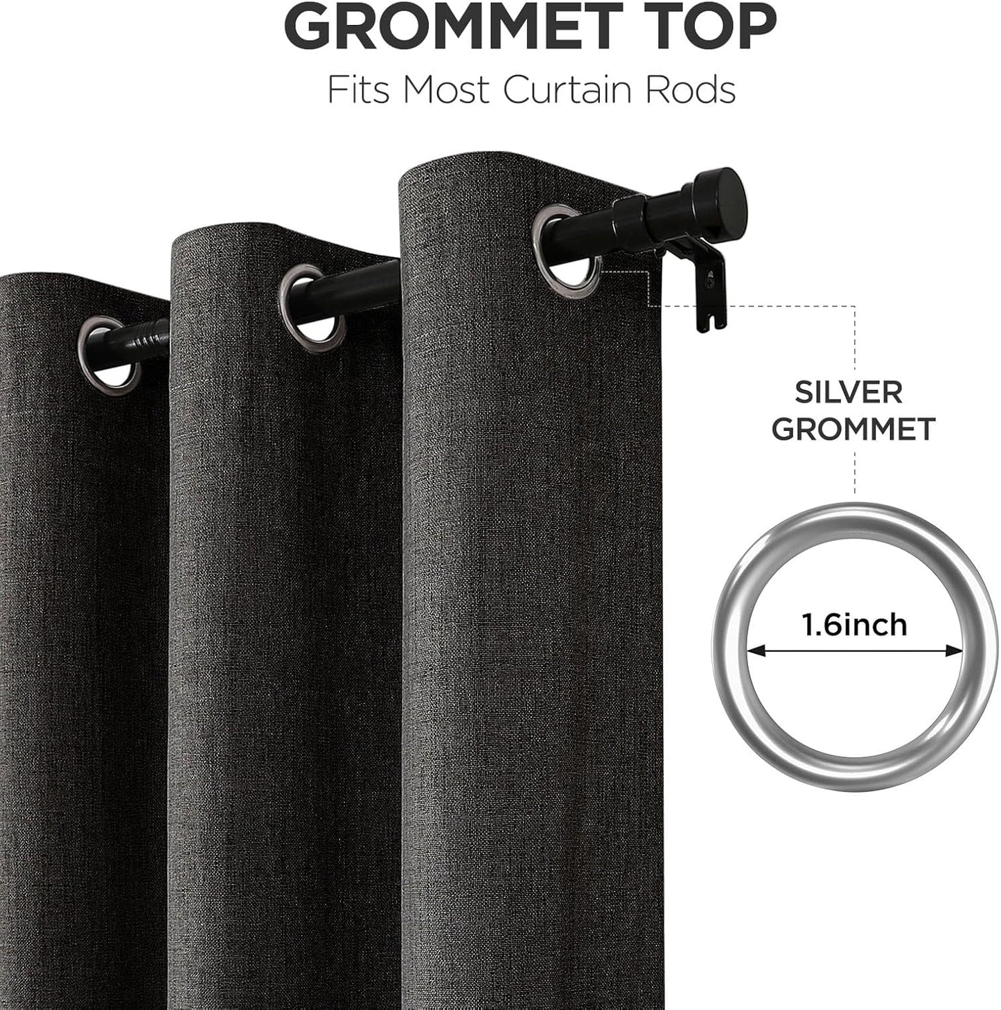 Joydeco Charcoal Grey Blackout Curtains 90 Inches Long, Curtains 90 Inch Length 1 Panel for Bedroom, Thermal Insulated Linen Black Out Curtains with Grommets(100x90, Charcoal Grey)