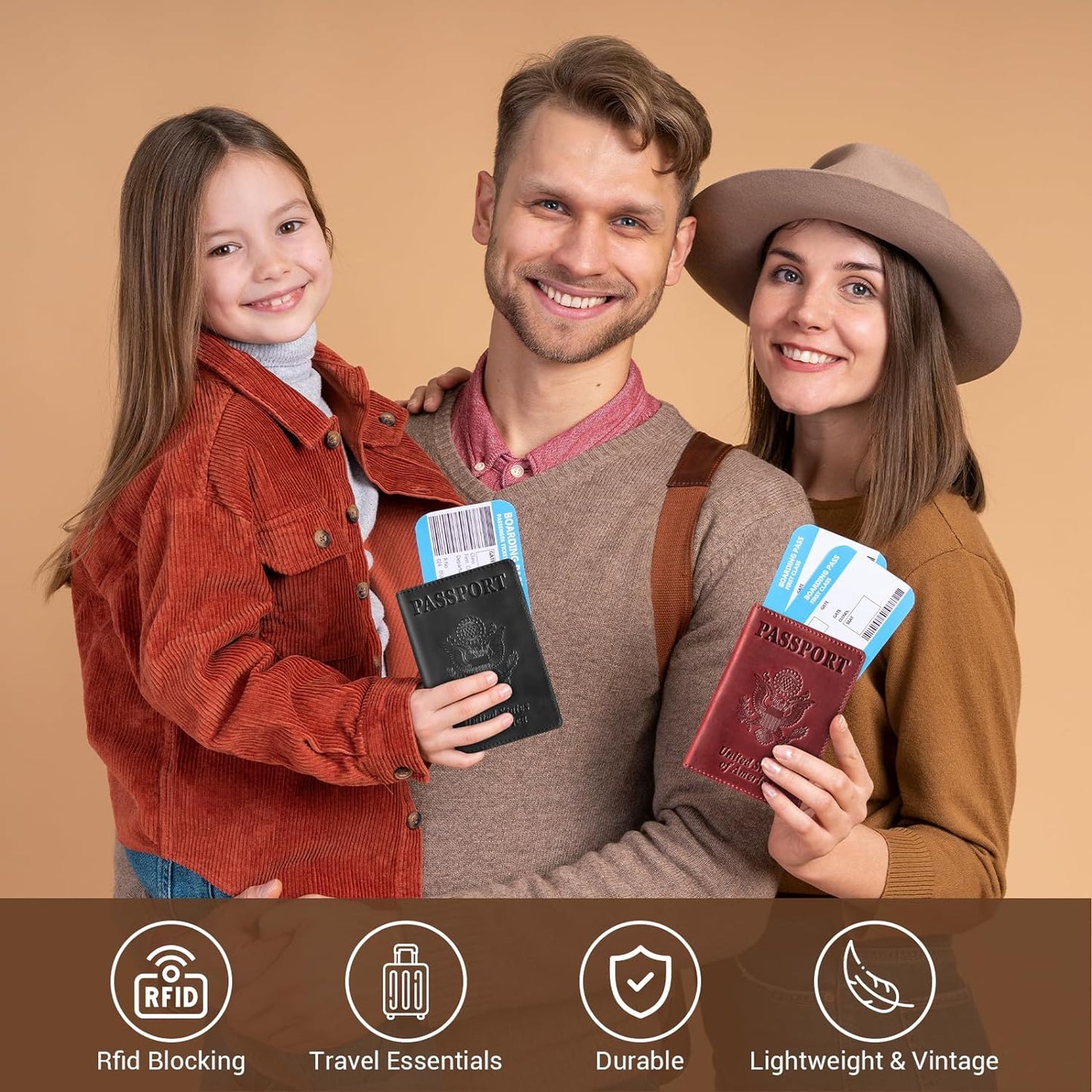 BIAOTIE Premium Leather Passport Holder Covers, Rfid Travel Wallet Passport Document Holder, Travel Essentials Wallet Cover Case for Men and Women (Black)