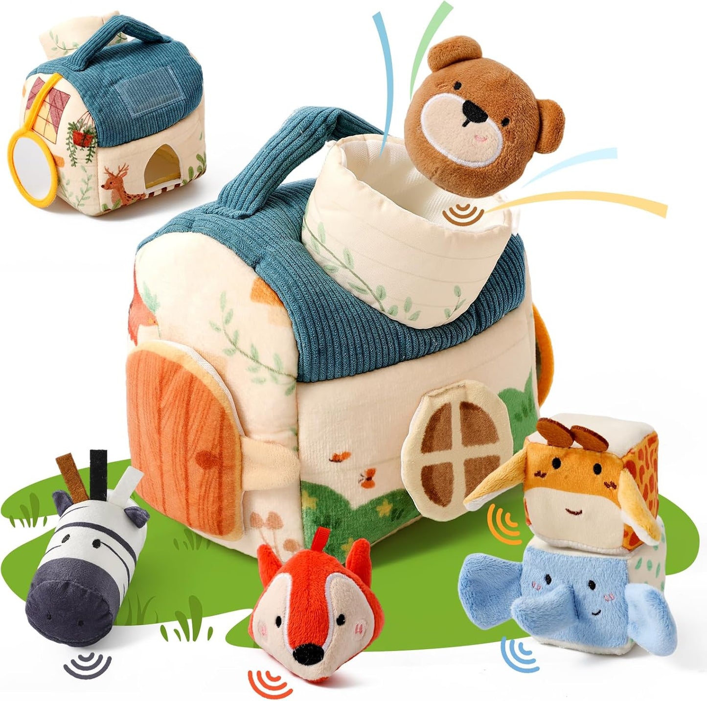 Youuys Baby Toys 6 -12 Months - Jungle Soft Stuffed Animal Set with Rattle, Crinkle Paper, Squeaker, Mirror - Toddlers Sensory Montessori Toy for 6 Month Old Babies, 1-3 Year Old Boy Girl Gifts