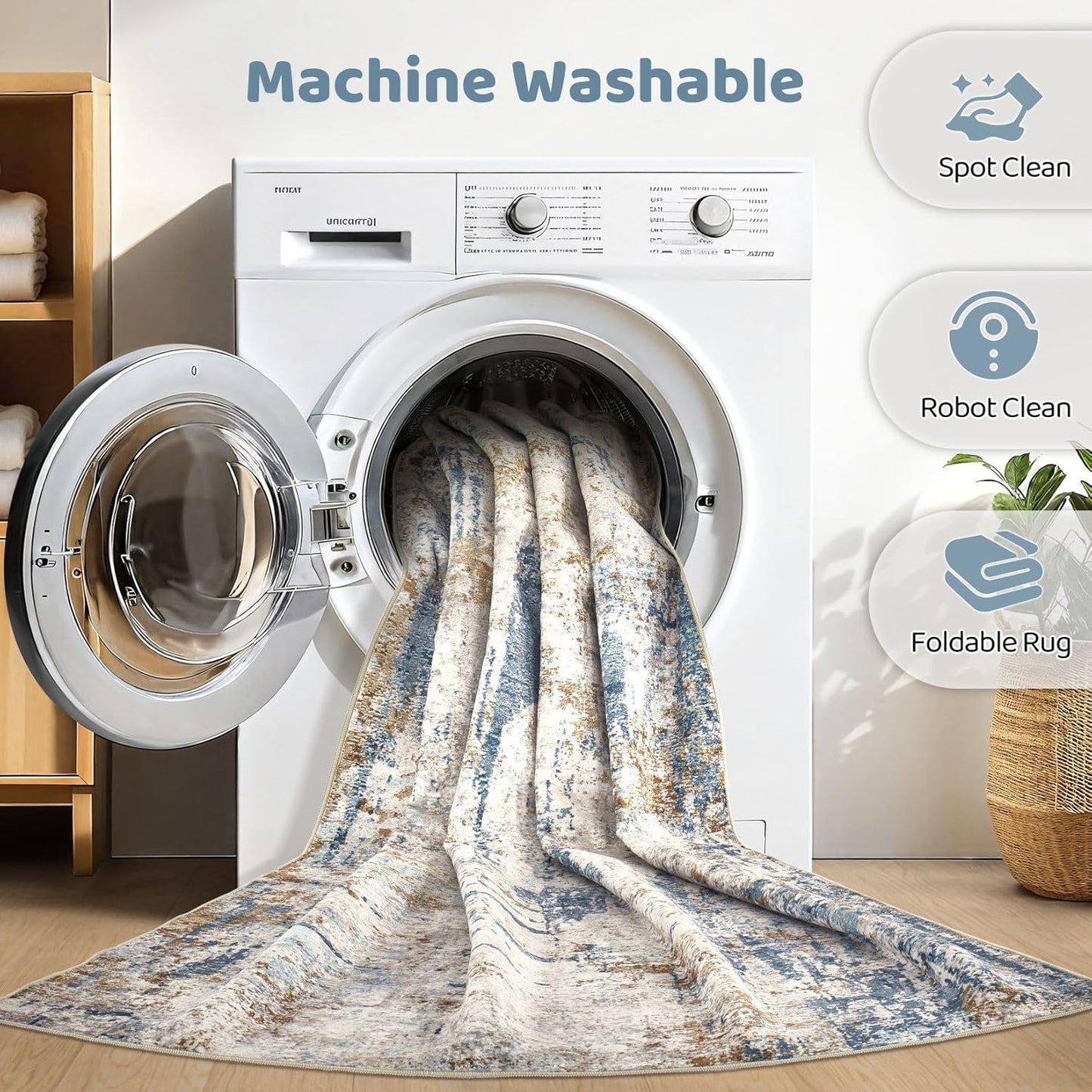 8x10 Area Rugs Washable Rug: Large Abstract Modern Soft Stain Resistant Indoor Floor Non Slip Accent Carpet for Living Room Bedroom Nursery Playroom Office Dining Room Dorm Home House Decor- Tan