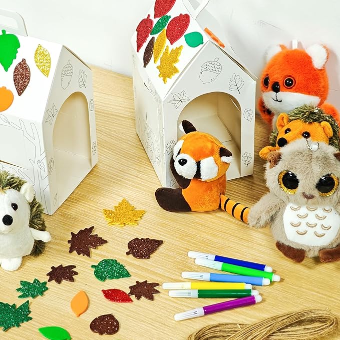 Cinrobiye 6 Set Fall Party Favors Mini Woodland Animals Bulk Plush Keychains DIY Gift Box for Autumn Thanksgiving Adopt an Animals Party Favors Birthday Goodie Bag Supplies Fillers Stuffers