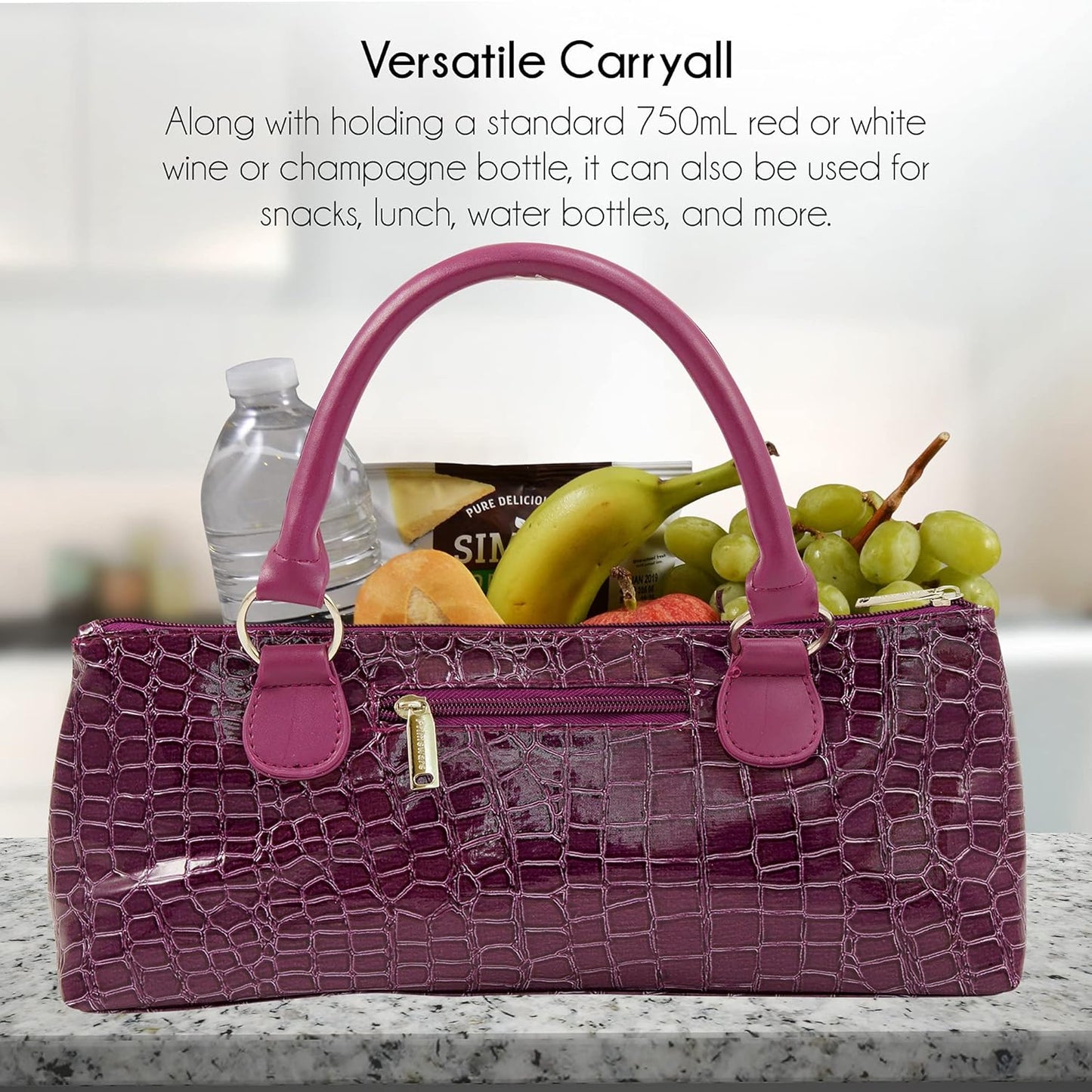 Wine Clutch Bag (Thermal Insulated) Trendy Women’s Carry Tote | Holds Red & White 750mL Bottles | Trendy Fashion | Incl. Portable Waiter-Style Corkscrew