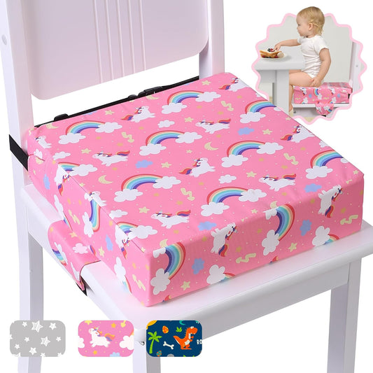 Booster Seat for Kitchen Chair with Adjustable Straps, Toddler Booster Seats for Dining Table Portable for Travel Camping Eating, Booster Cushion for Table for Baby Child Infant Kid Boy Girl