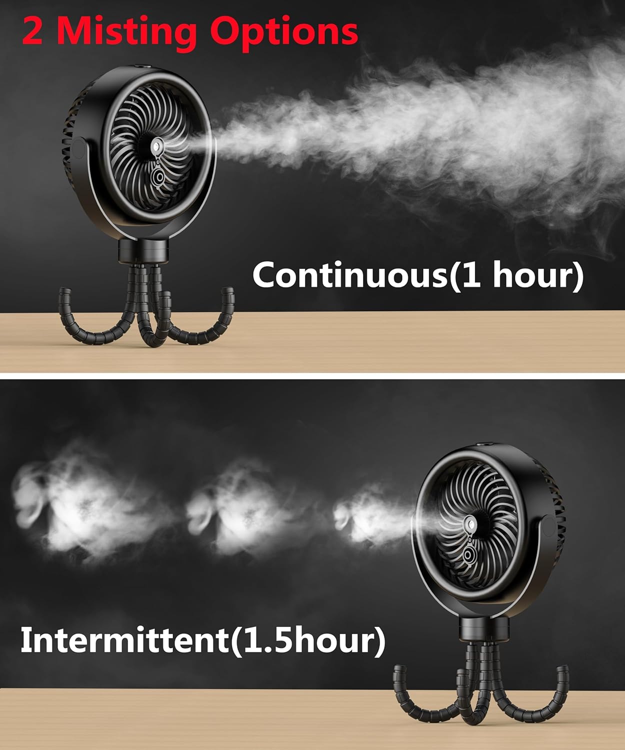 TYZU Portable 7 Inch Misting Fan with Flexible Tripod, 4 Speeds and Timer, Personal Handheld Fan for Baby, Office, Travel, Treadmill, Outdoors