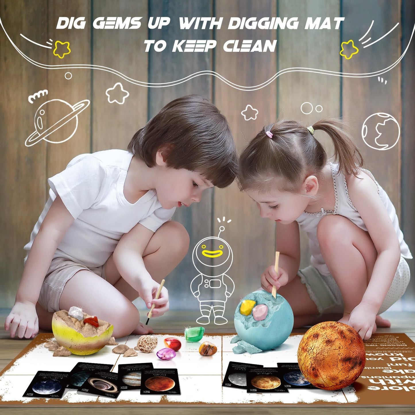 Gemstone Dig Kit - Dig It Up 40 Real Gems & Crystals with Mining Kit Tools, Solar System Eight Planets Toys for Kids Age 6+, STEM Science Educational Toys, Space Toys Ideal Gift for Boys Girls