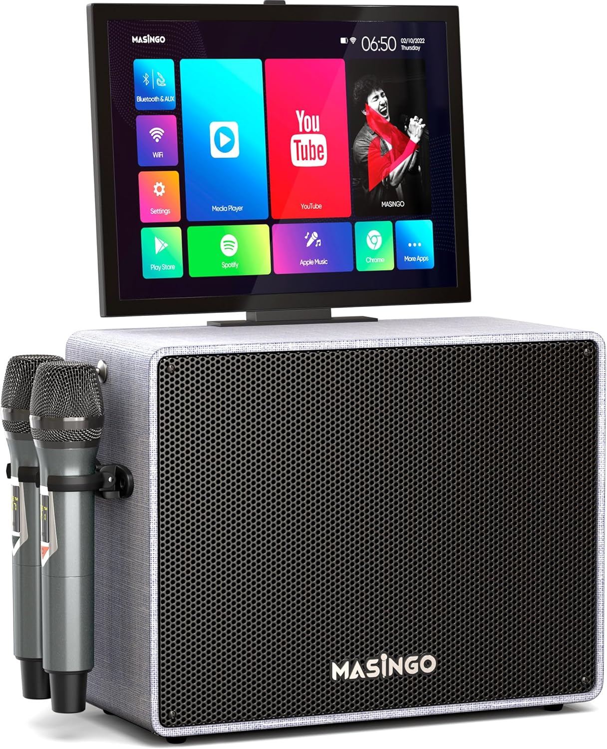 Professional Karaoke Machine with Lyrics Display Screen for Adults, 2 Wireless Microphones, Bluetooth Portable PA Speaker System Set with Built in 15" Touch Tablet with Android & WiFi, Alto X6