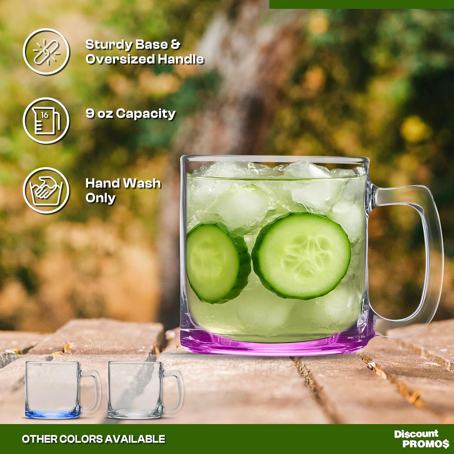 DISCOUNT PROMOS Small Glass Coffee Mugs 9 oz. Set of 10, Bulk Pack - Perfect for Coffee, Tea, Espresso, Hot Cocoa, Other Beverages - Pink