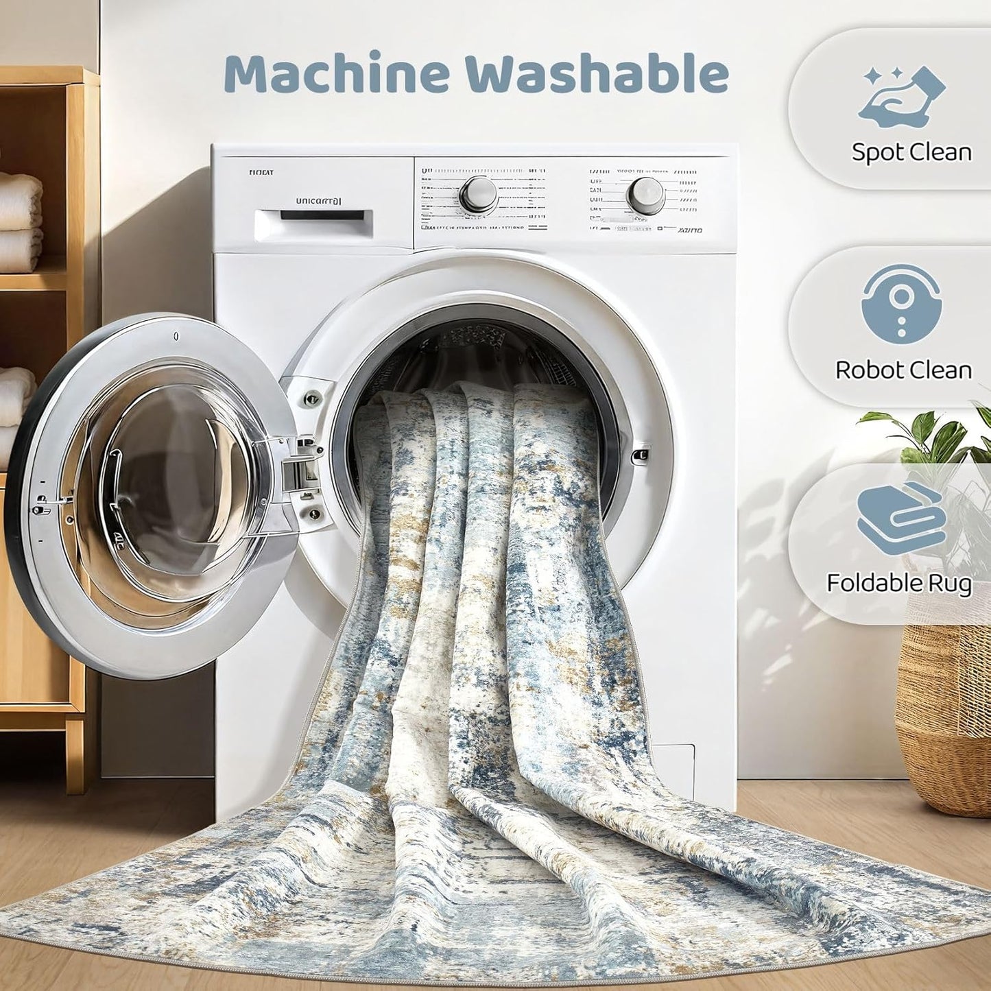 4x6 Rug Washable Area Rugs: Abstract Modern Soft Stain Resistant Indoor Floor Accent Non Slip Carpet for Living Room Entryway Kitchen Bedroom Nursery Office Bedside Home House Decor- Blue