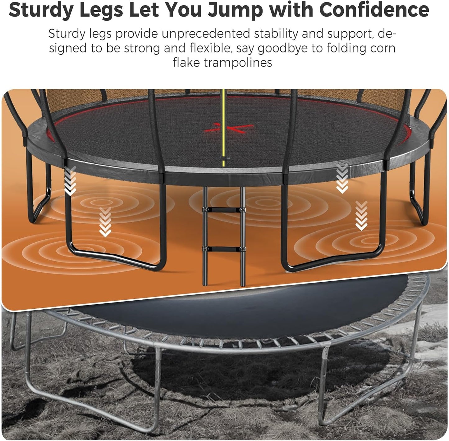 Tatub Large Trampolines Outdoor 10 12 14 15 16FT for Kids and Adults,Outdoor Recreational Pumpkin Trampolines with Curved Poles and Safety Enclosure Net, Basketball Hoop, Ladder