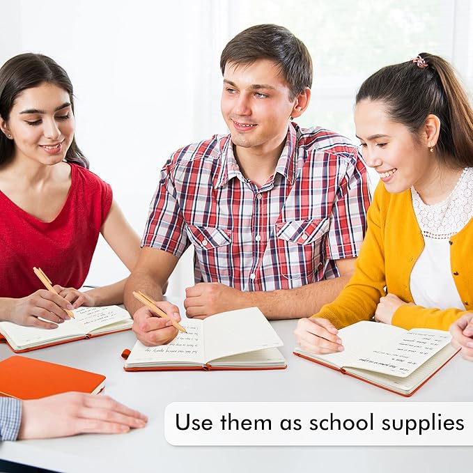 feela 24 Pack Journal Notebook for Work, Business Notebook Bulk Hardcover Lined Writing Journal with Pen Holder for Men Women Note Taking, with 24 Black Pens, 120 GSM, 5.1”x8.3”, A5, Orange