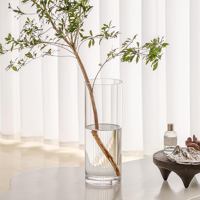 2 Acrylic Cylinder Clear Vase for Centerpieces, Tall Large Unbreakable Plastic Flower Vases for Home Decor (D 4.8" X H 7.8" - H 12" + 2 Holder)