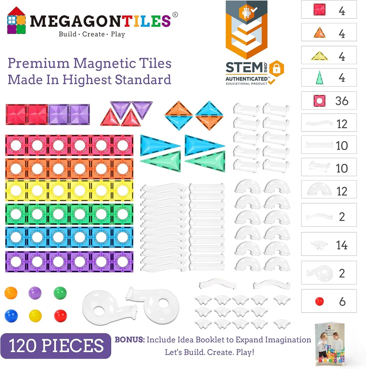 120PCS Premium MagneticTiles Marble Run, MagnetTiles, STEM AUTHENTICATED, Magnetic Blocks, Magnetic Building Blocks, Magnets for Kids, MagneticTile Toy, Boys Girls Age 3 4 5 6 7 8