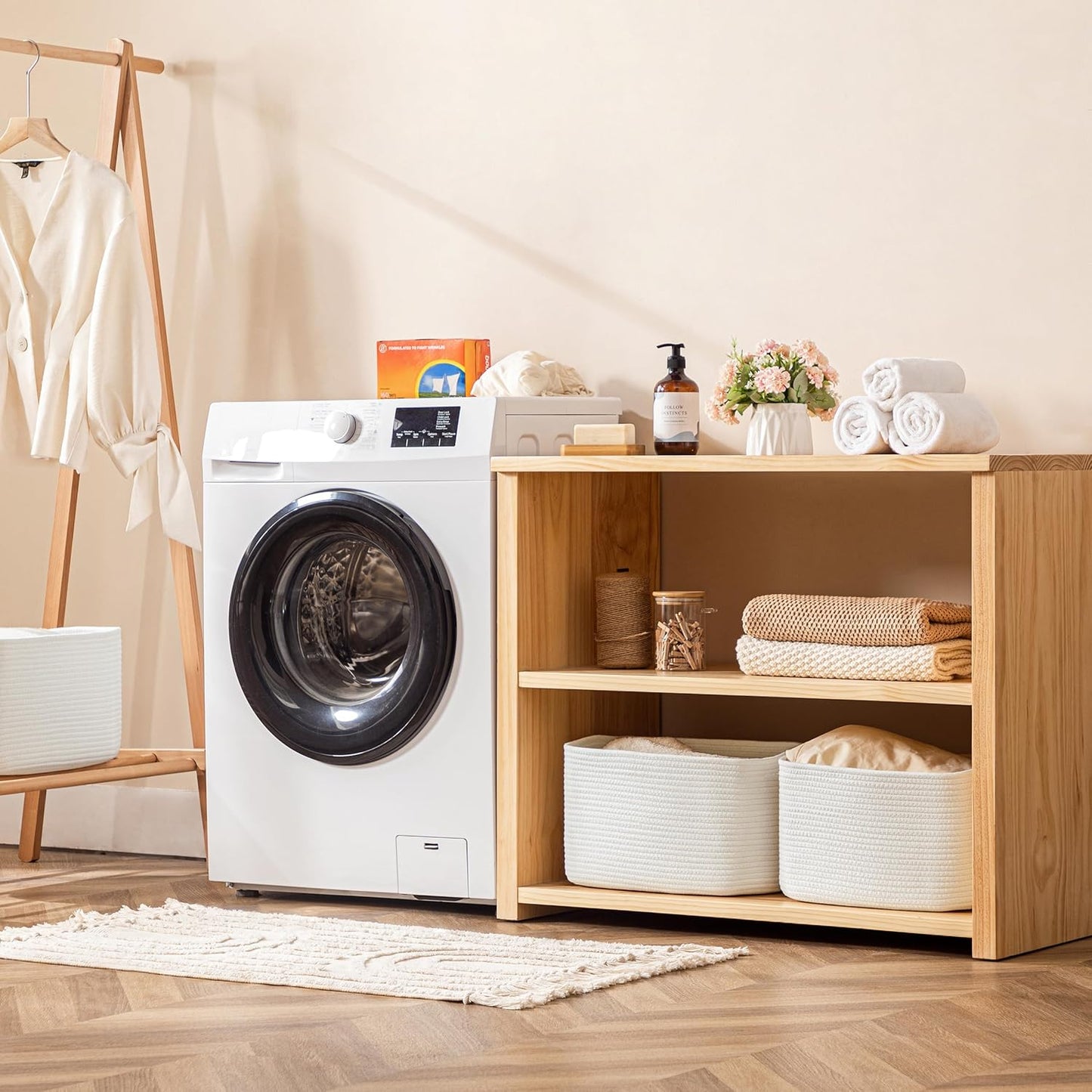 UBBCARE 4 Pack Baskets for Organizing, Woven Storage Baskets for Toys and Towel, Rectangle Cotton Rope Basket with Handles, 15''L x10''W x9''H, White