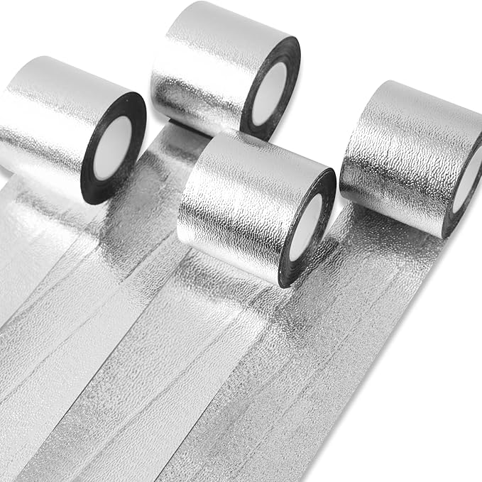 PartyWoo Crepe Paper Streamers 4 Rolls 328ft, Pack of Silver Foil Party Streamers, Party Streamers for Birthday Party Decorations, New Year's Eve Decorations, Wedding Decorations (1.8 In x 82 Ft/Roll)