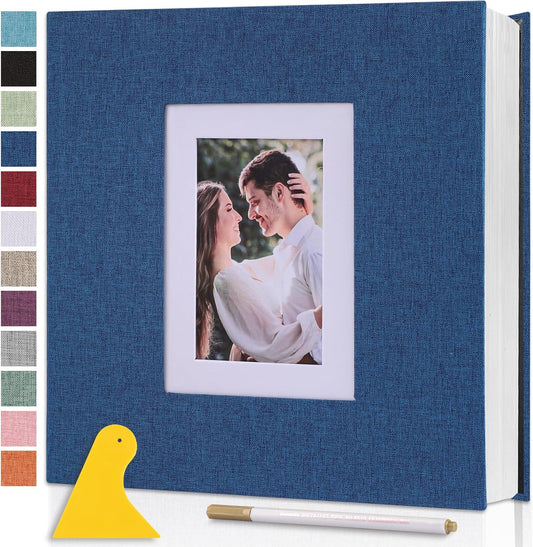 Photo Album Self Adhesive Pages Scrapbook Large Magnetic Photo Albums with Sticky Pages Scrapbooks for Wedding Baby for 4x6 5x7 8x10 Picture Photo Books 13.2x12.8 Blue 60 Pages